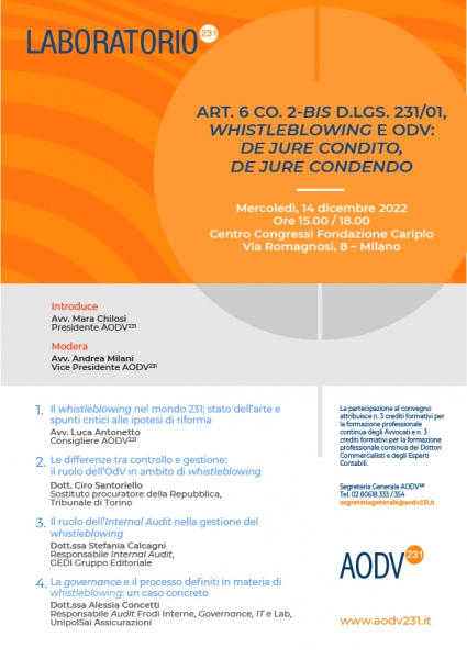 Art. 6 co. 2-bis D.Lgs. 231/01, whistleblowing e OdV: de jure condito, de jure condendo